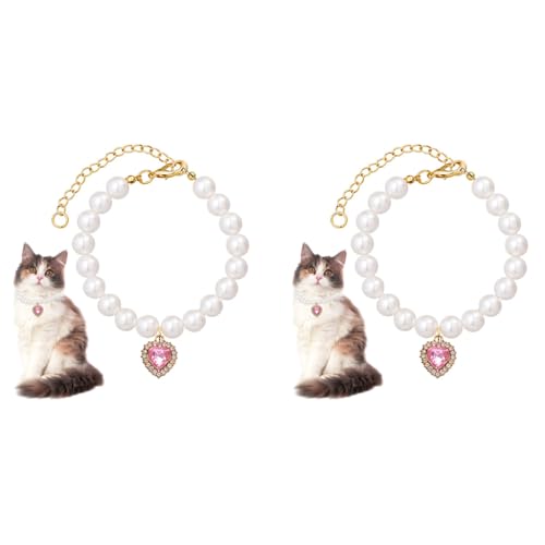 Qpets® Jewelry Cat Collar Pet Necklace with Pink Rhinestone Heart Charm Pearl Adjustable Puppy Valentine's Day Gift Photography Prop S 20-25CM 2 PCS Qpets® Jewelry Cat Collar Pet Necklace with Pink Rhinestone Heart Charm Pearl Adjustable Puppy Valentine's Day Gift Photography Prop S 20-25CM 2 PCS